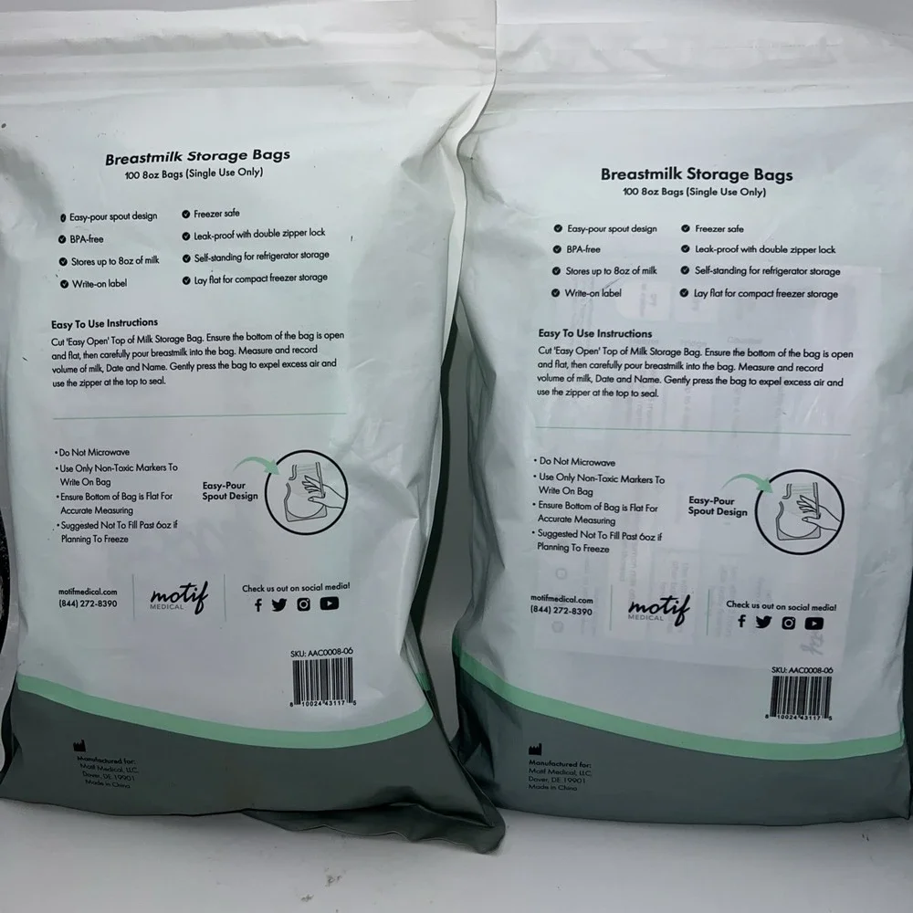 Motif Medical Breast Milk Storage Bags 8oz Single‎ Use Bags 200 Count BPA-Free